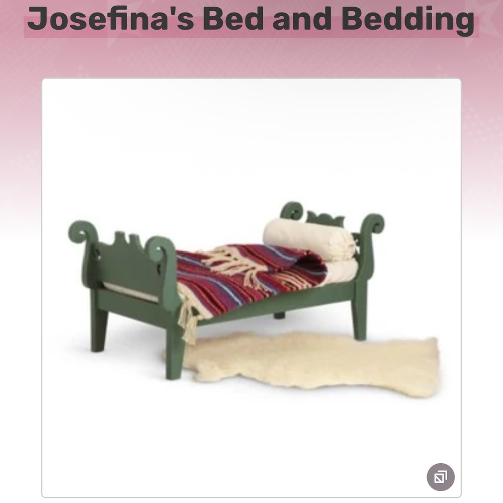 American Girl Green Doll Bed with Colorful Blanket